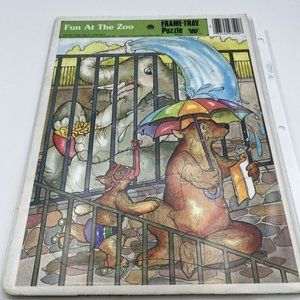 Vintage Whitman 1981 Fun At The Zoo1 Frame Tray Puzzle Bear umbrella